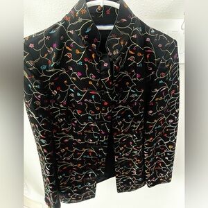 Hand Tailored Hong Kong Floral Embroidered Black Jacket. Made in Hong Kong 4  me